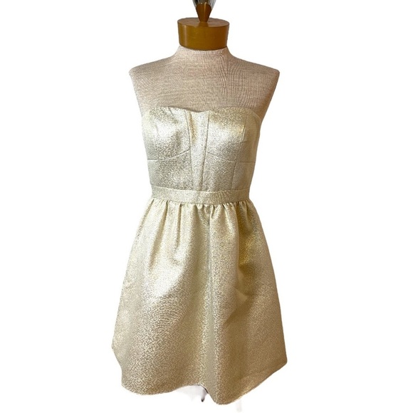 Size 6 Aidan Mattox Gold Strapless Dress Formal Women's Dresses Fit & Flare - Picture 1 of 16